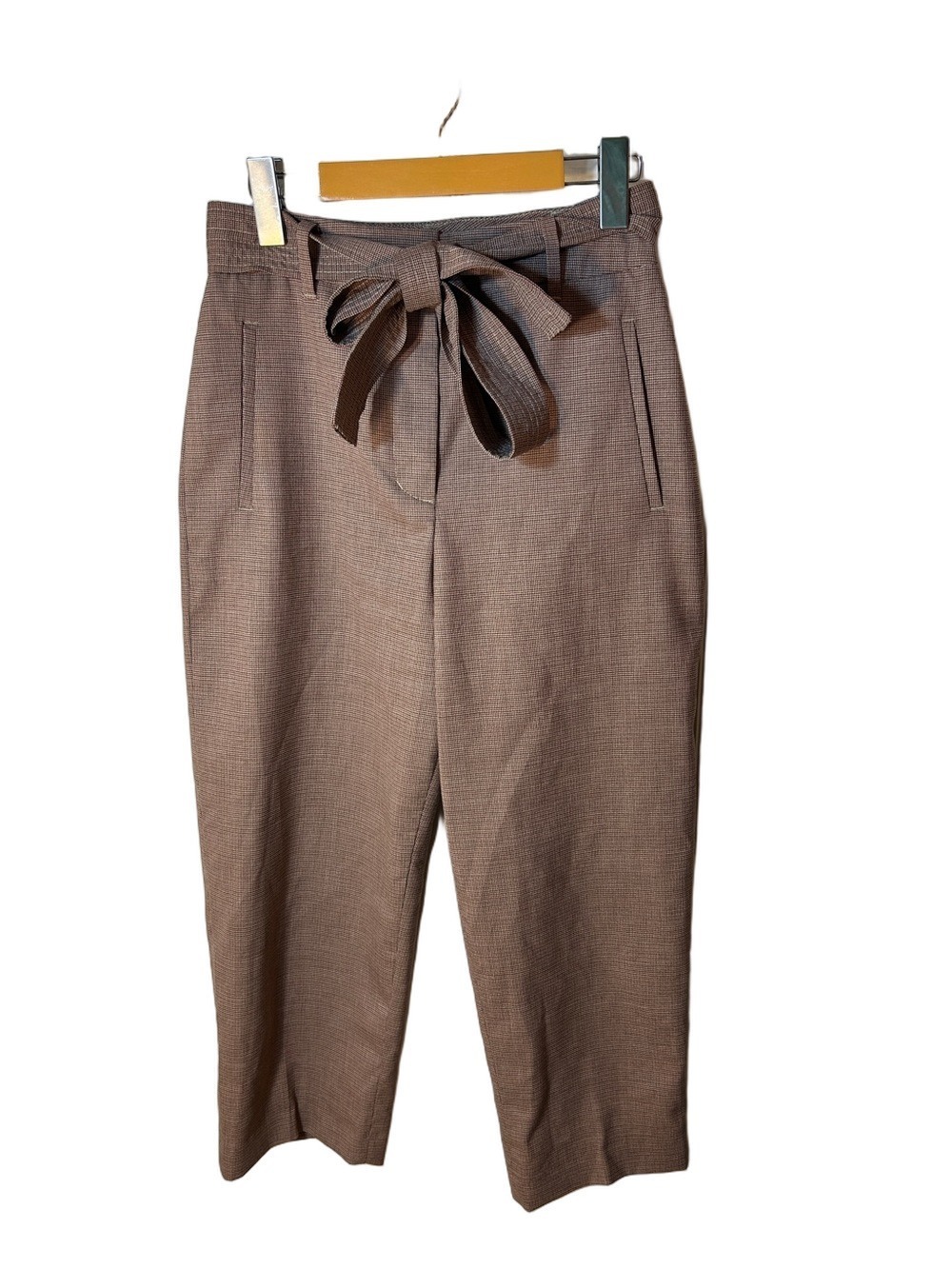 Wilfred Aritzia Tie Front High-Waist Tie-Belt Trousers Houndtooth size 4 cropped